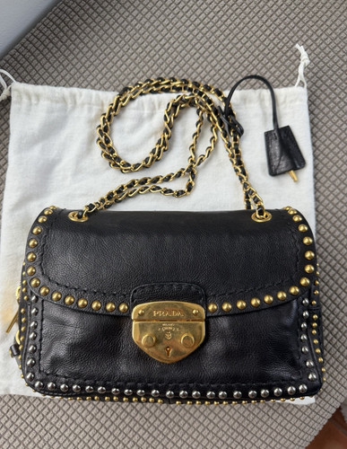 Prada black studded - black, leather