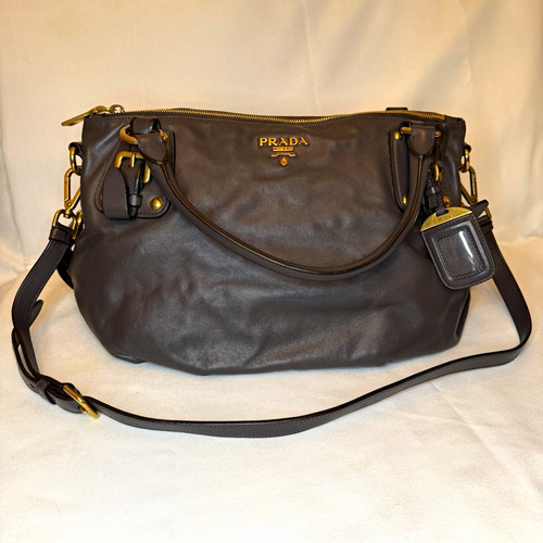 Prada gray leather zip satchel - gray,
