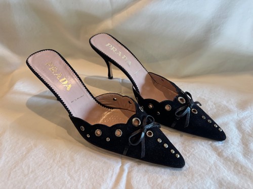 Prada black suede - grommet, bow