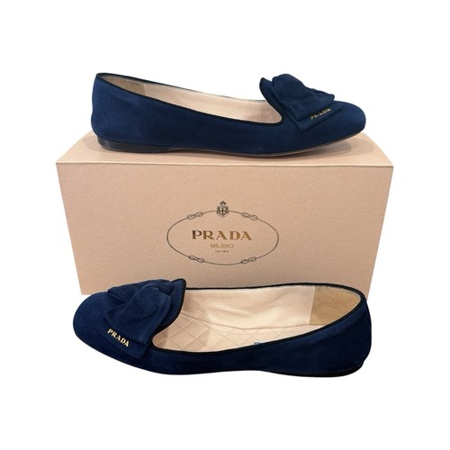 Prada navy suede bow flats - suede,